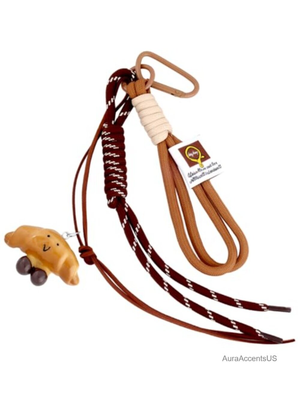 Croissant Bag Charm Purse Keychain Braided Rope Handbag Accessory Cute Bread